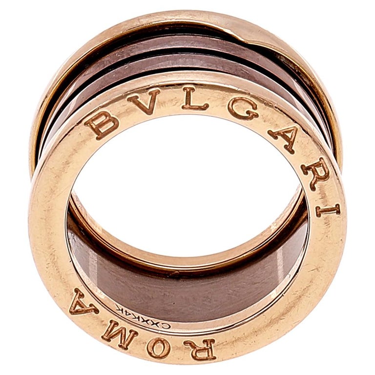 Bvlgari Roma Bronze Ceramic 18K Rose Gold 4-Band Ring Size