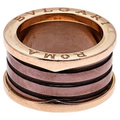 Bvlgari B.Zero1 Roma Bronze Ceramic 18K Rose Gold 4-Band Ring Size 53