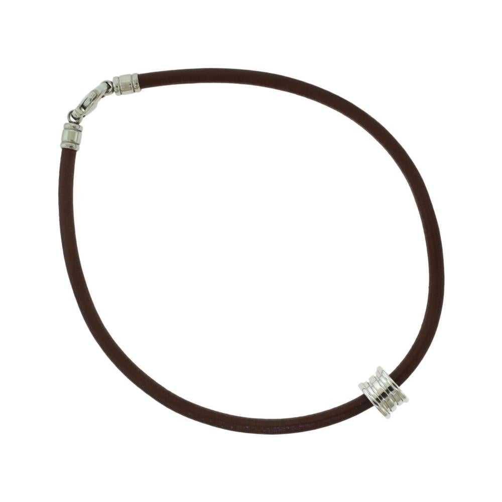 Bvlgari B.zero1 Small Ring on Brown Leather Chain Choker Necklace