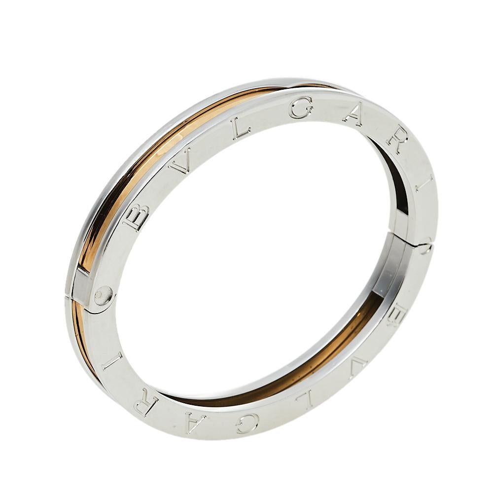 Bvlgari B.zero1 Stainless Steel & 18k Rose Gold Bangle In Good Condition In Dubai, Al Qouz 2