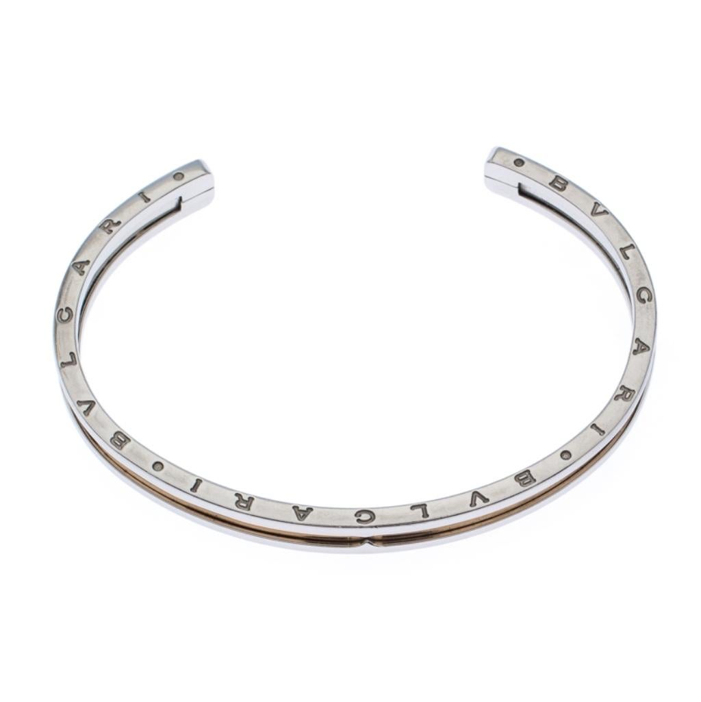 Women's Bvlgari B.Zero1 Stainless Steel 18k Rose Gold Narrow Open Cuff Bracelet