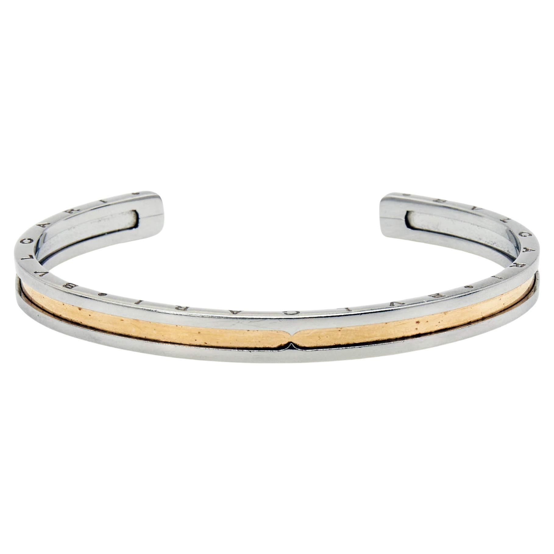 Bvlgari B.Zero1 Stainless Steel 18k Rose Gold Open Cuff Bracelet 