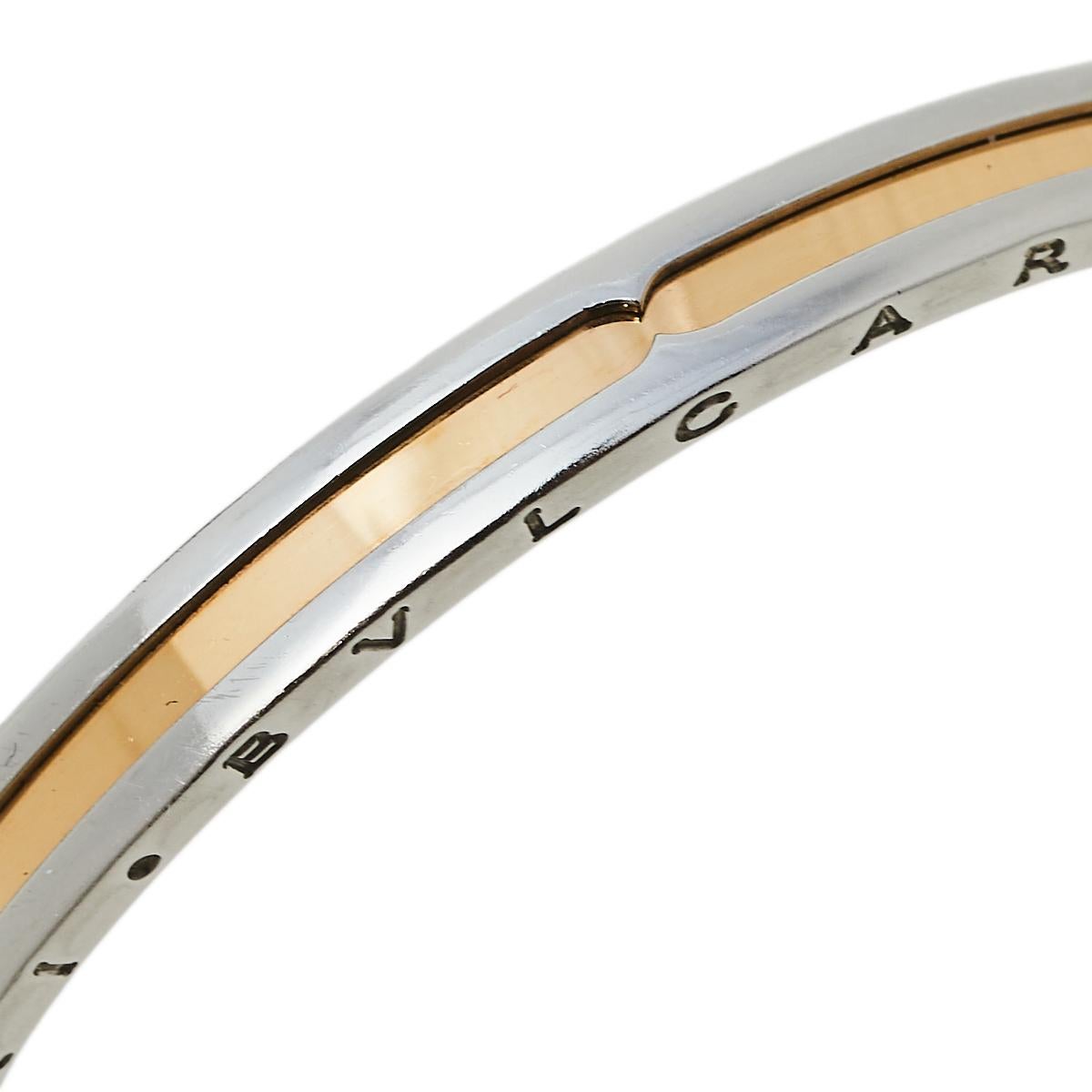 Women's Bvlgari B.Zero1 Stainless Steel & 18k Rose Gold Open Cuff Bracelet S