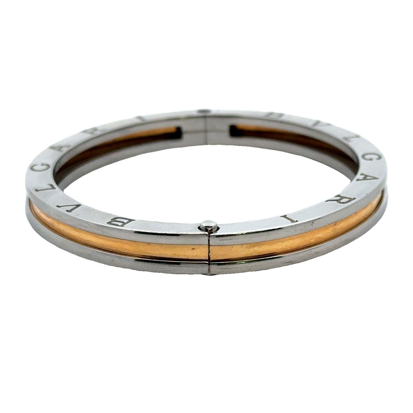 Donna Bvlgari B.zero1 Bracciale grande con cerniera in acciaio inossidabile e oro giallo 18 carati