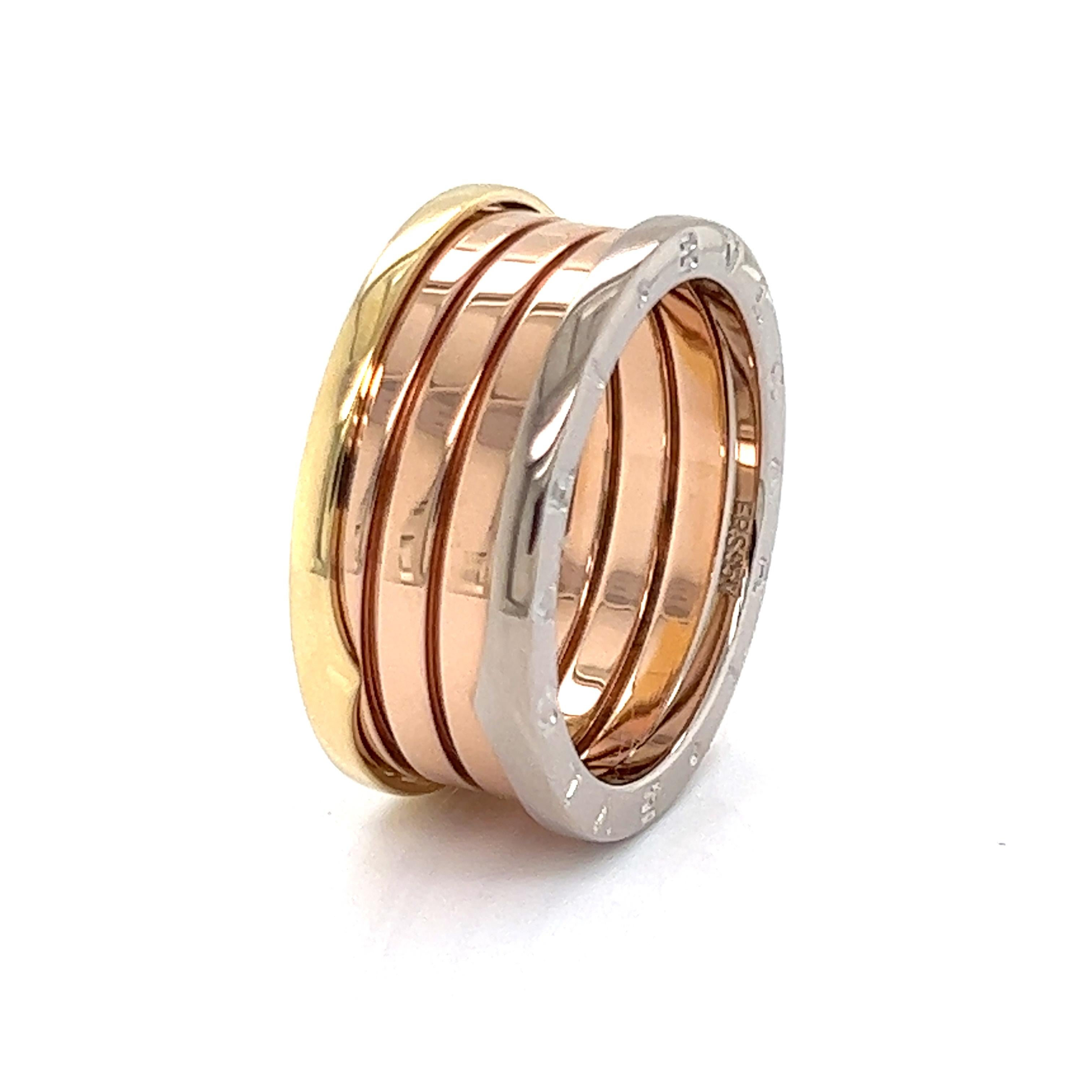 Moderno Bvlgari B.zero1 Anello a tre fasce in oro rosa bianco e giallo 18k - Misura 10,5 in vendita