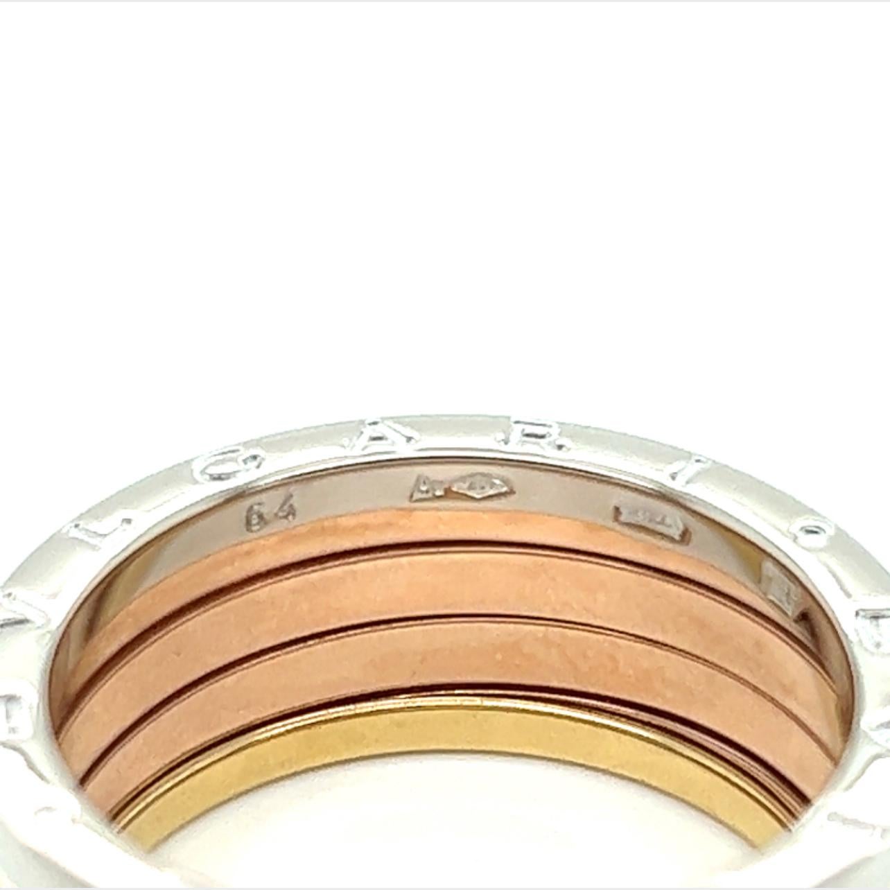 Bvlgari B.zero1 Anello a tre fasce in oro rosa bianco e giallo 18k - Misura 10,5 In condizioni ottime in vendita a Boca Raton, FL