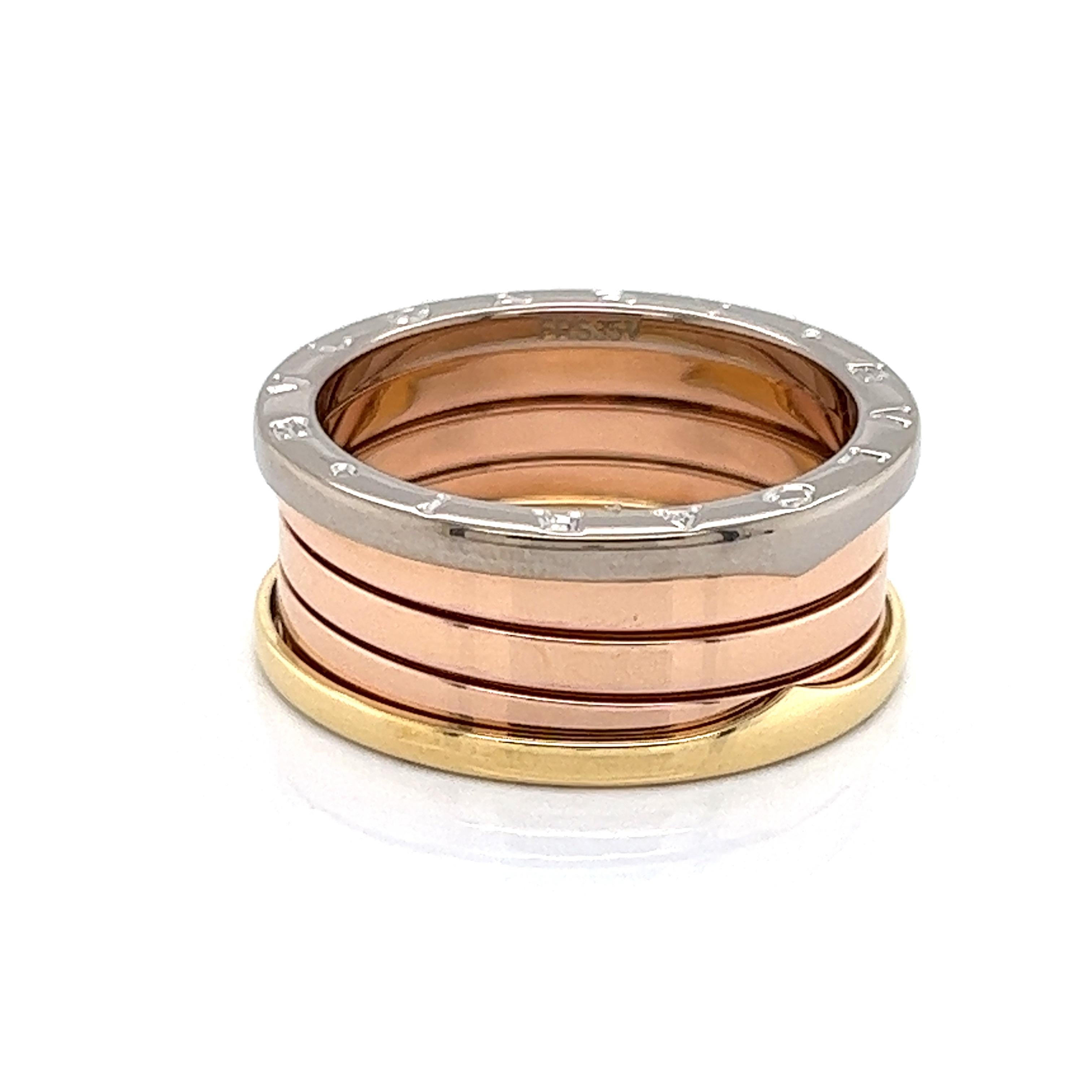 Bvlgari B.zero1 Anello a tre fasce in oro rosa bianco e giallo 18k - Misura 10,5 in vendita 1