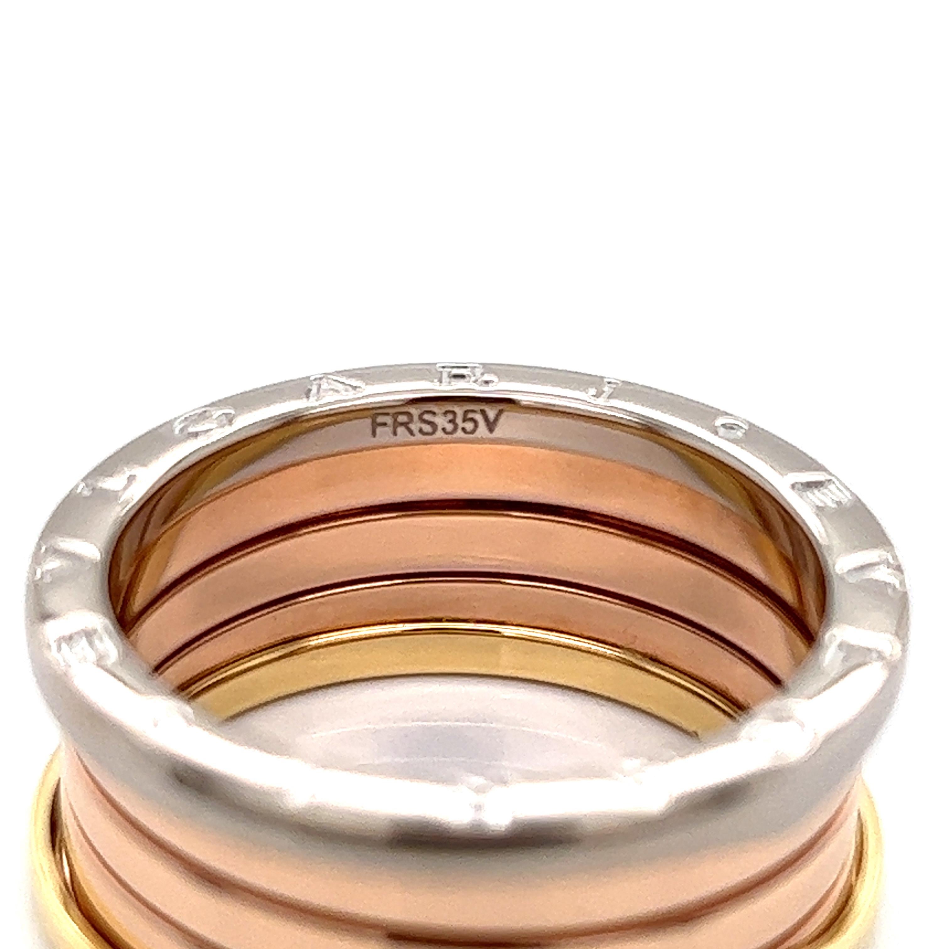 Bvlgari B.zero1 Anello a tre fasce in oro rosa bianco e giallo 18k - Misura 10,5 in vendita 2