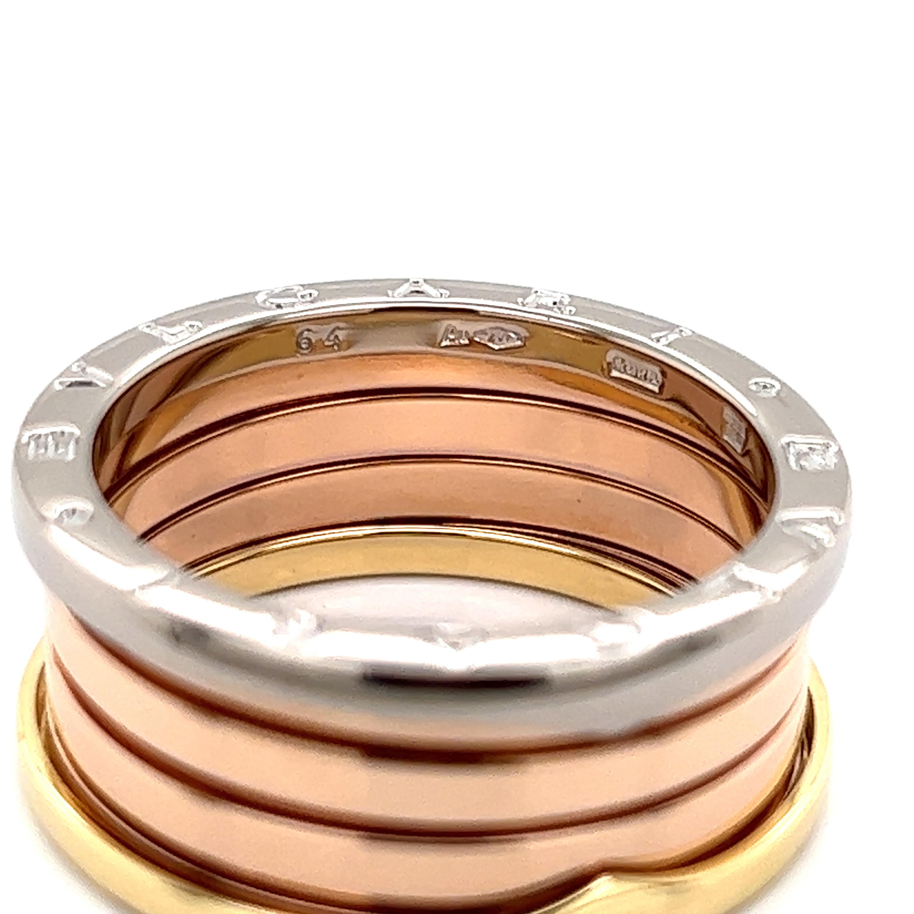 Bvlgari B.zero1 Anello a tre fasce in oro rosa bianco e giallo 18k - Misura 10,5 in vendita 3