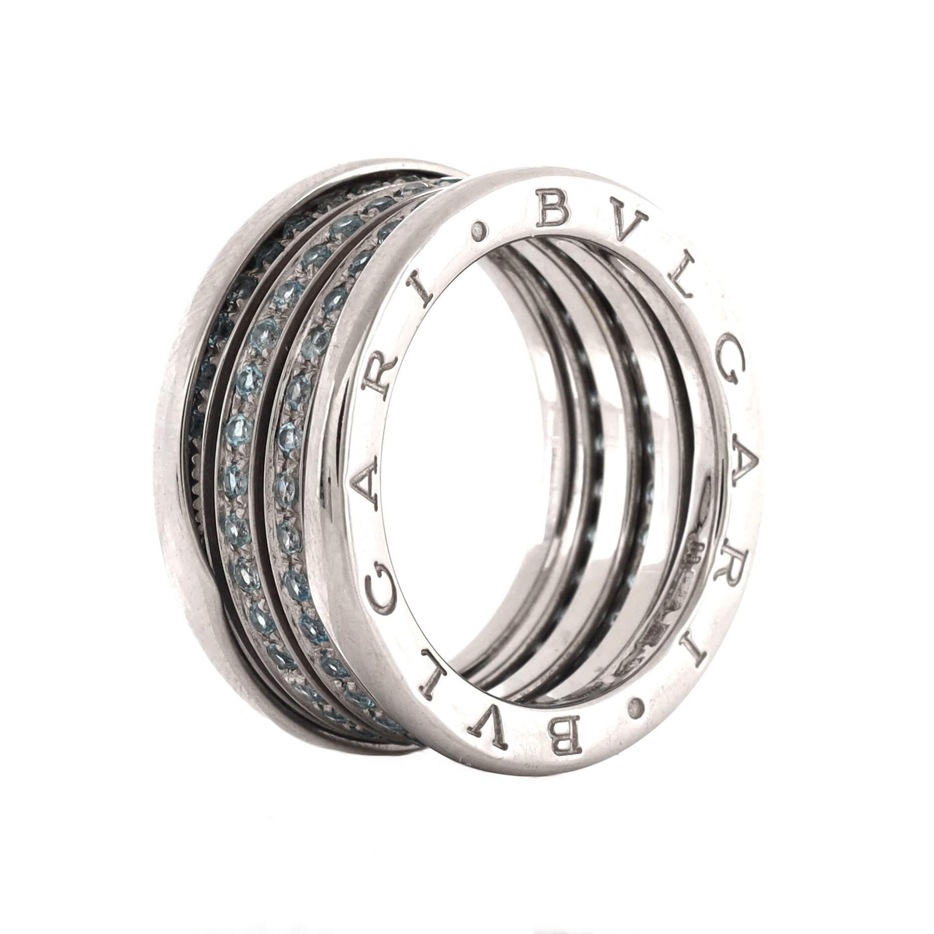 Bvlgari B.Zero1: 18 Karat Weißgold Ring mit drei Bändern und blauem Topas Damen
