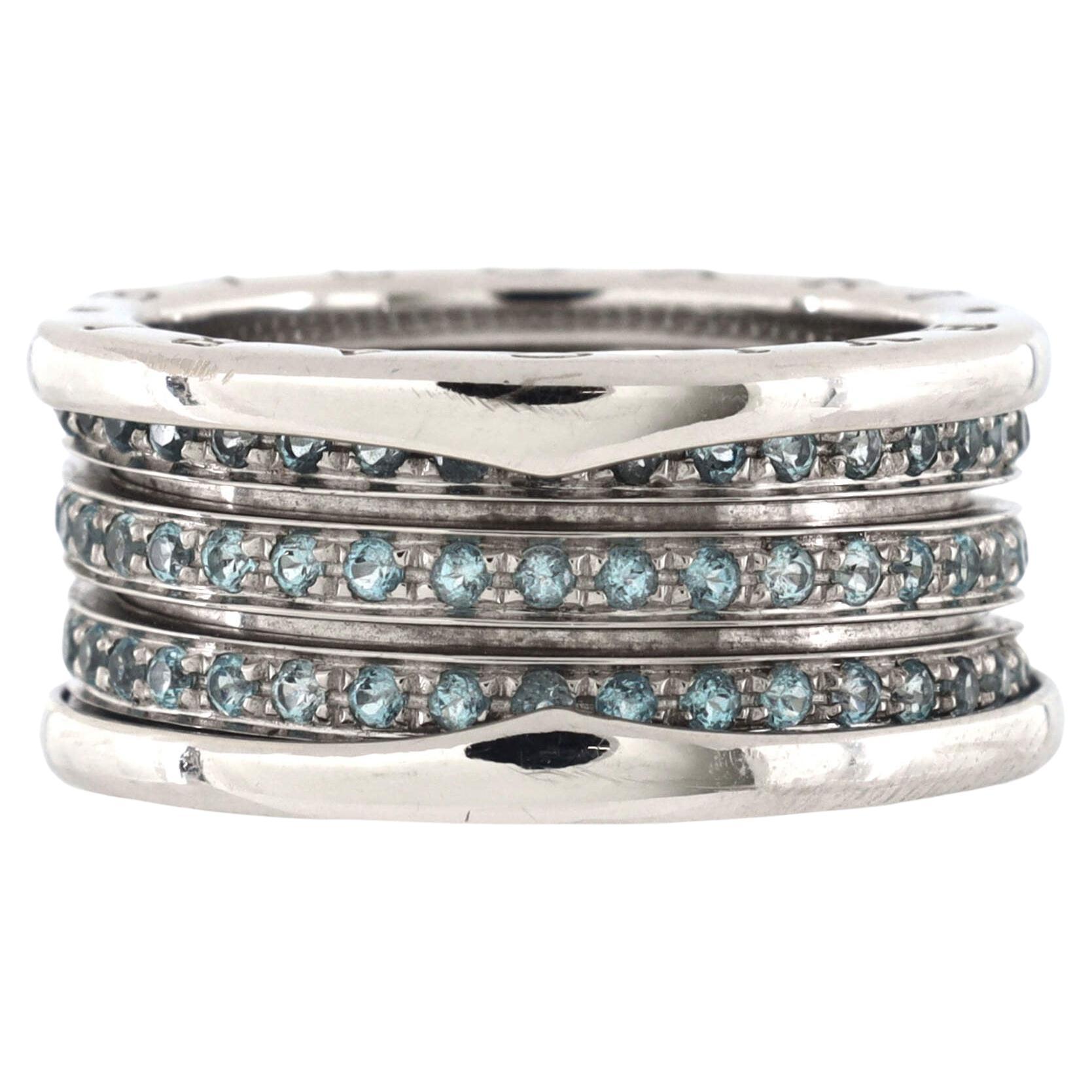 Bvlgari B.Zero1: 18 Karat Weißgold Ring mit drei Bändern und blauem Topas