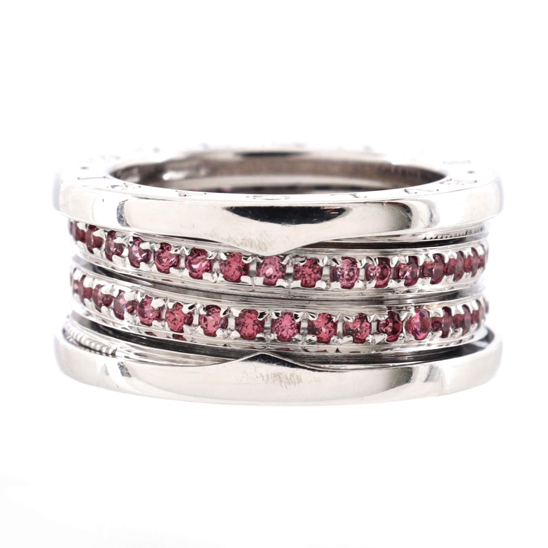 Condition: Very good. Moderate wear throughout.
Accessories: No Accessories
Measurements: Size: 6.75 - 54, Width: 10.80 mm
Designer: Bvlgari
Model: B.Zero1 Three Band Ring 18K White Gold with Garnets
Exterior Color: White Gold
Item Number: 188470/22