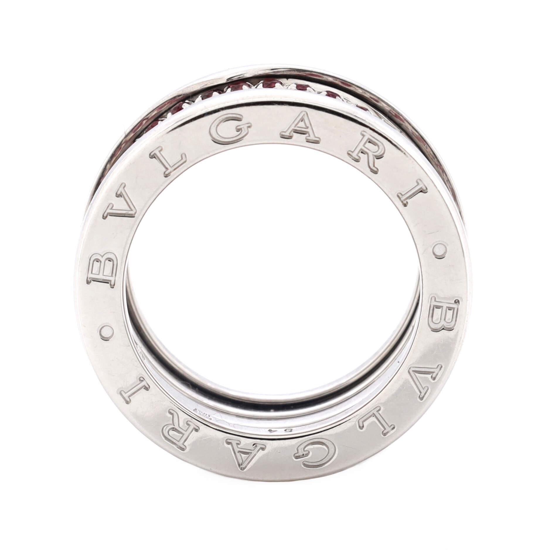 Bvlgari B.Zero1 Three Band Ring 18k White Gold with Garnets In Good Condition For Sale In New York, NY