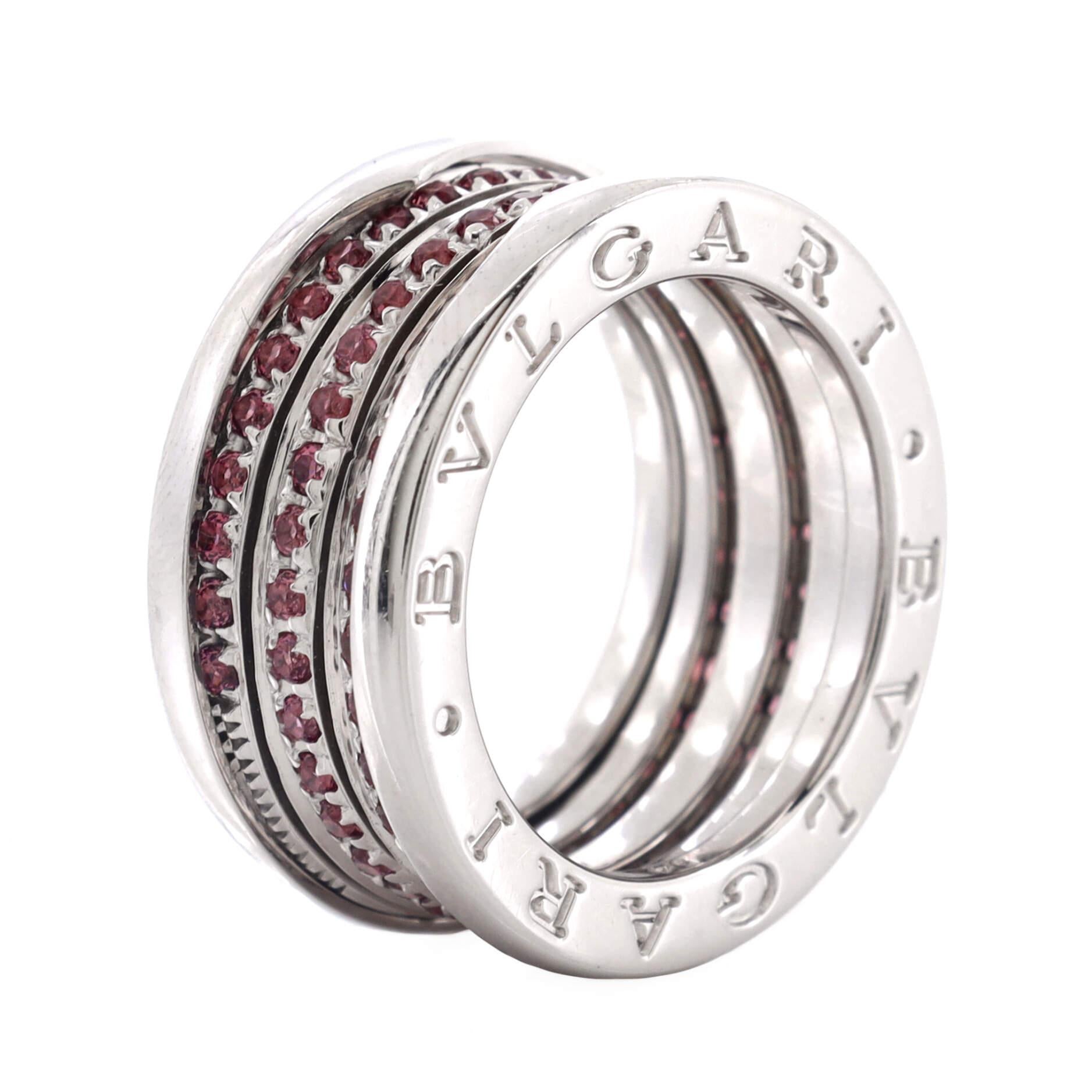 Women's Bvlgari B.Zero1 Three Band Ring 18k White Gold with Garnets For Sale