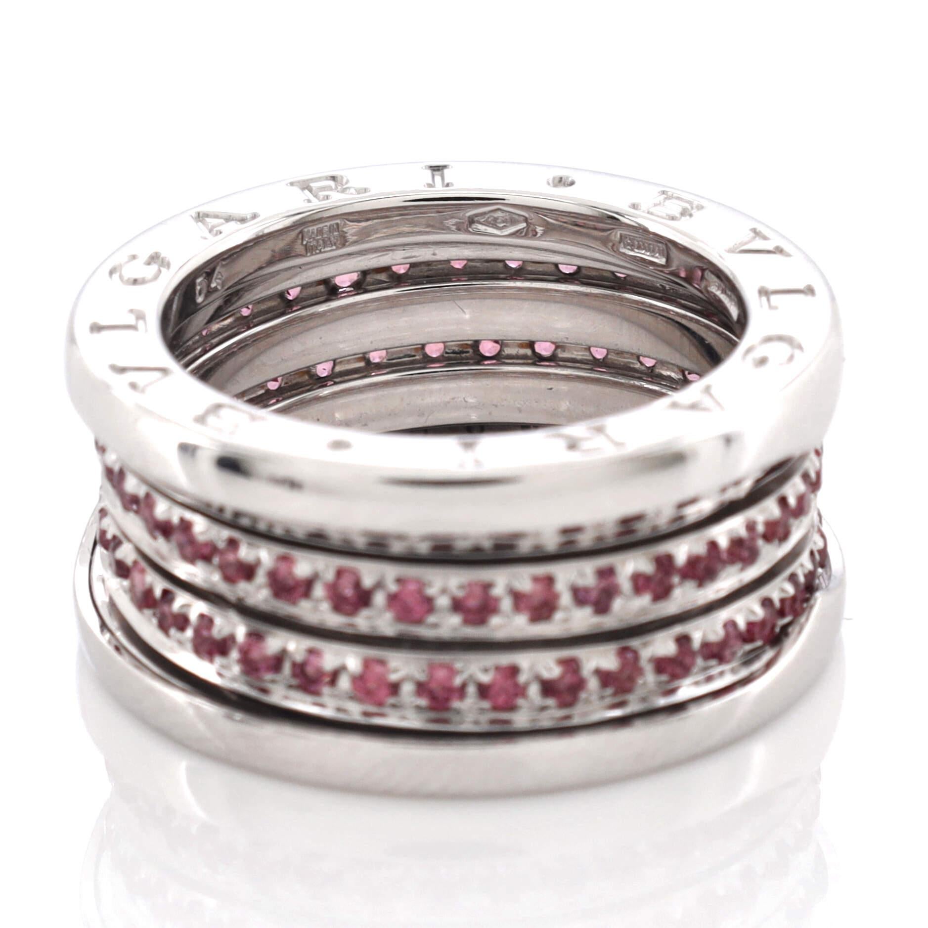 Bvlgari B.Zero1 Three Band Ring 18k White Gold with Garnets For Sale 1