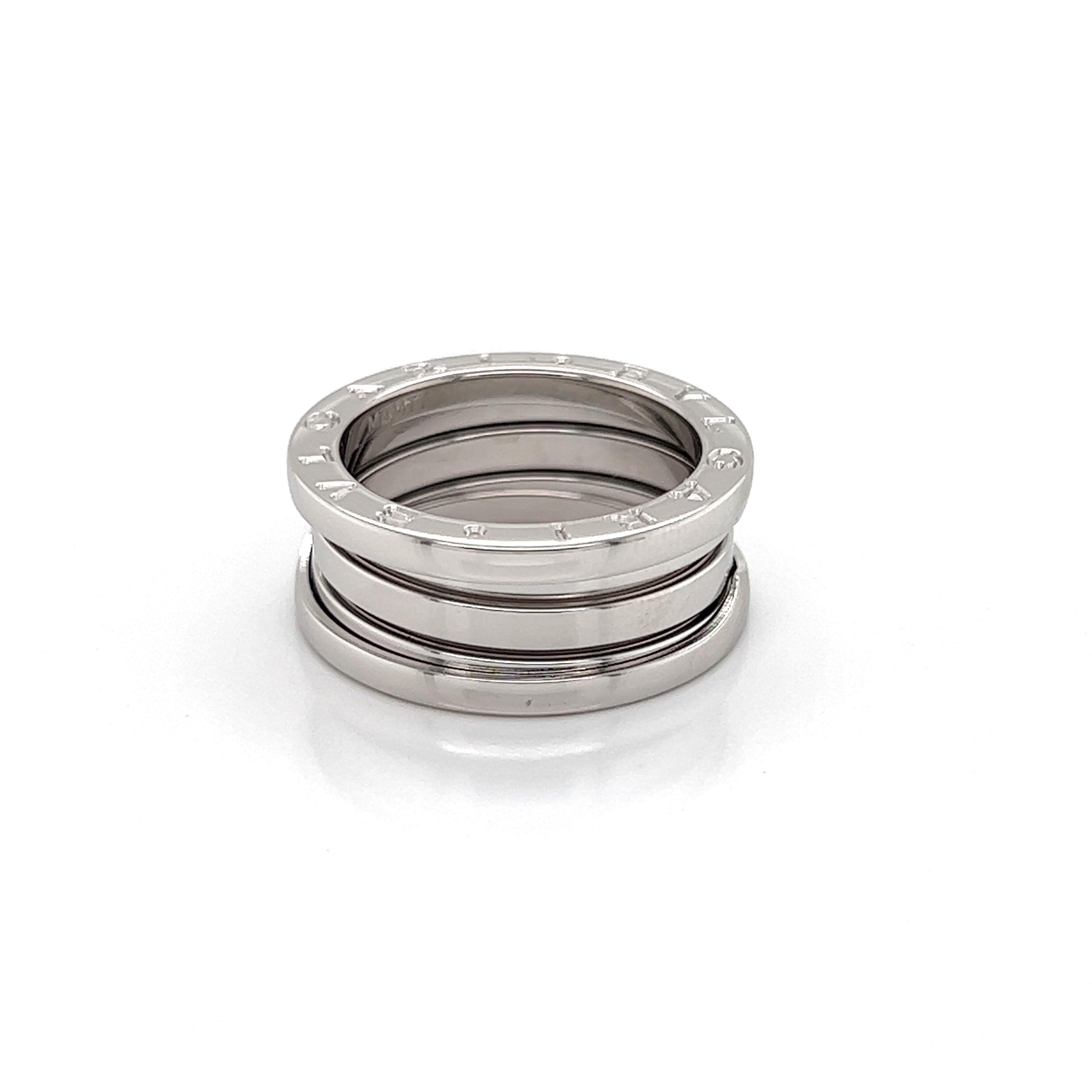 Bvlgari B.zero1 Anello a tre fasce in oro bianco 18k con certificato Misura 6 / EU 53 In condizioni ottime in vendita a Boca Raton, FL