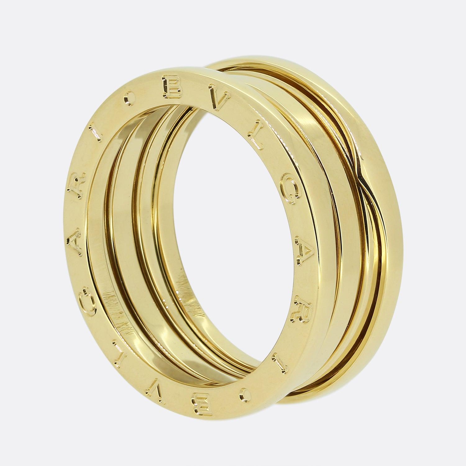 Here we have an excellently crafted B.Zero1 ring from the world renowned Italian jewellery house of Bvlagri. This is the 18ct yellow gold three-band model. 

The B.zero1 collection is inspired by the Roman colosseum, the most eternal of all
