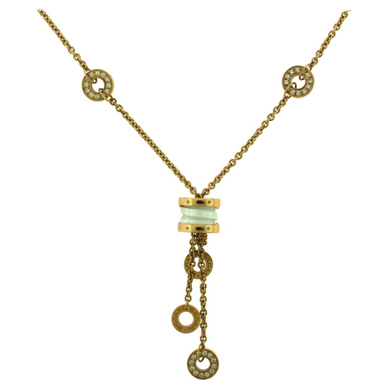 Bvlgari B Zero1 Three Band White Ceramic And Diamond Rose Gold Necklace For Sale At 1stdibs