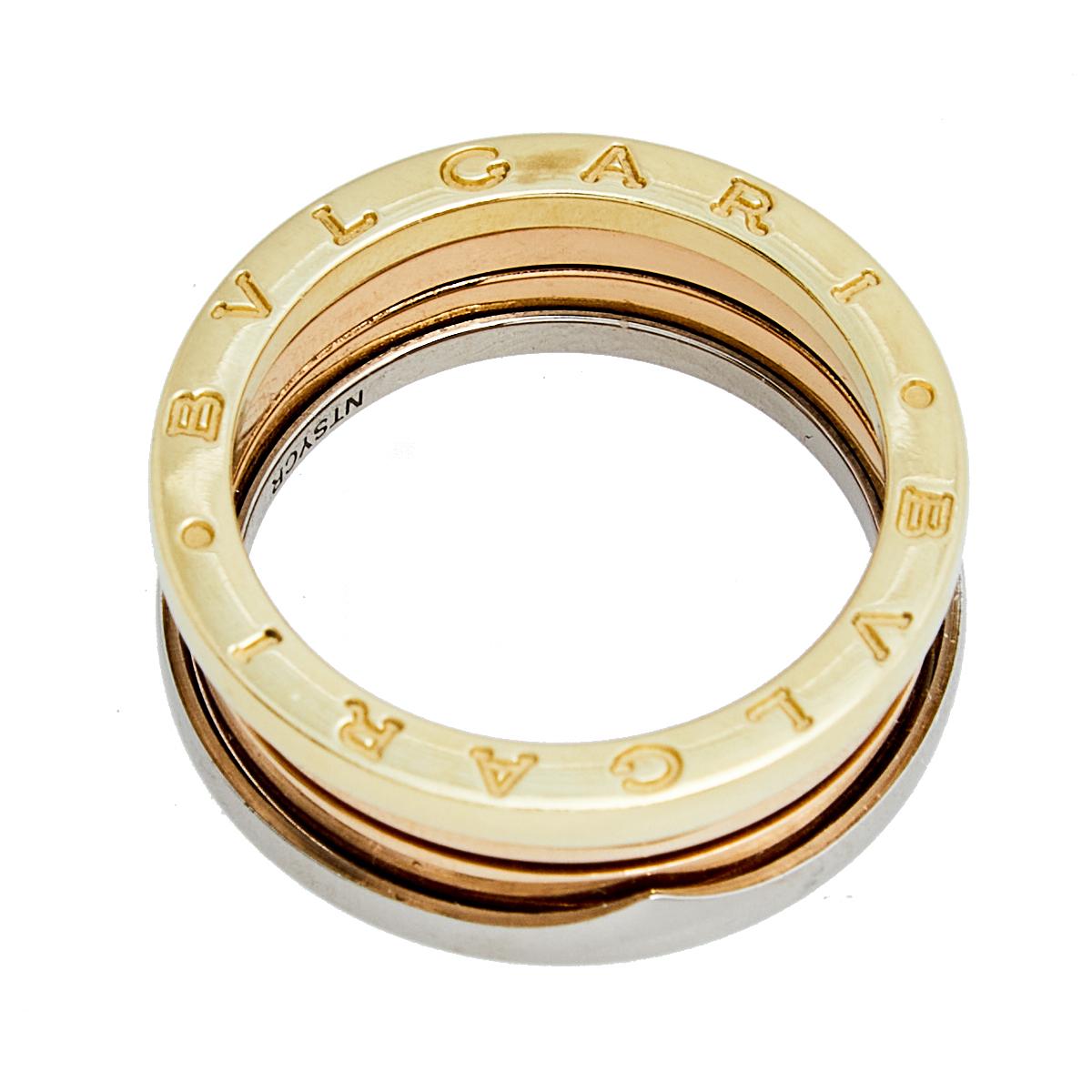 For the woman who has a refined taste in fine jewelry, Bvlgari brings her this immaculately crafted ring that has been made to be praised. The ring has a rather modern style of bands in 18k three-tone gold. It is a beautiful creation you deserve to