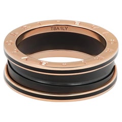 Bvlgari B.Zero1 Two Band Matt Black Ceramic Ring 18K Rose Gold Size 60 US 9.25