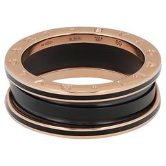 Bvlgari B.Zero1 Two Band Matt Black Ceramic Ring 18K Rose Gold Size 60 US 9.25