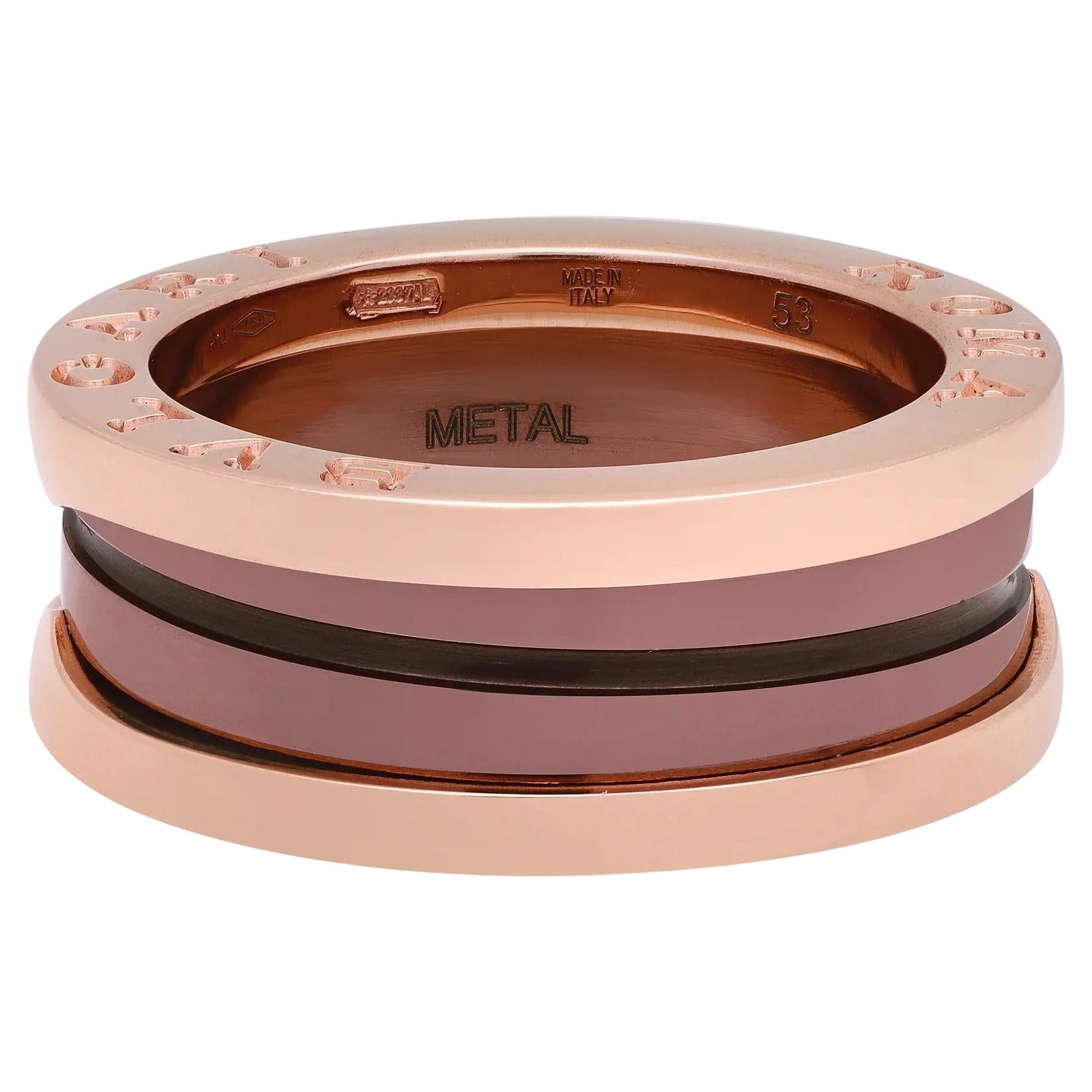 Bvlgari B.Zero1: 18 Karat Roségold Ring mit zwei Bändern und Keramik