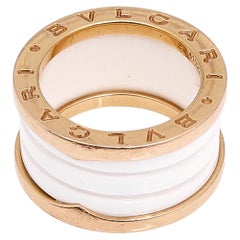 Bvlgari B.Zero1 White Ceramic 18k Rose Gold 4-Band Ring Size 51