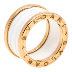 Bvlgari B.Zero1 White Ceramic 18K Rose Gold 4-Band Ring Size 52