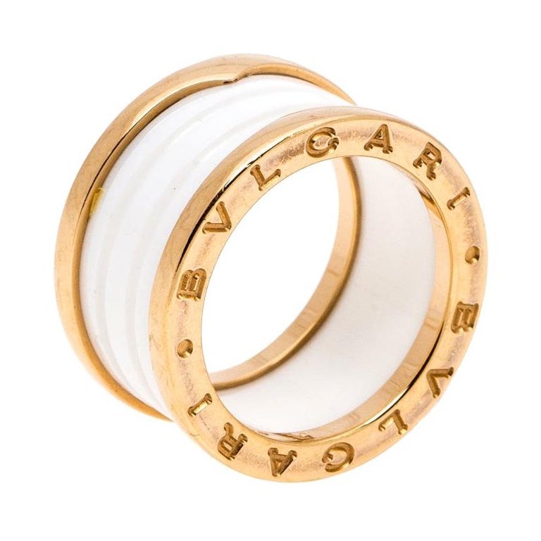 Bvlgari B Zero1 White Ceramic 18k Rose Gold 4 Band Ring Size 52 At 1stdibs