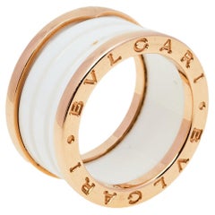 Bvlgari B.Zero1 White Ceramic 18k Rose Gold 4 Band Ring Size 52