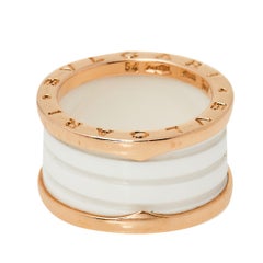 Bvlgari B.Zero1 White Ceramic 18K Rose Gold 4-Band Ring Size 54