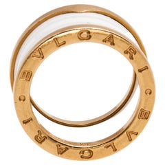 Bvlgari B.Zero1 White Ceramic 18K Rose Gold 4-Band Ring Size 54