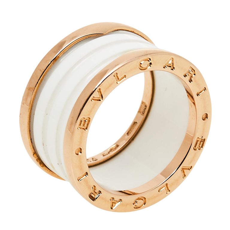 Bvlgari B.Zero1 White Ceramic 18K Rose Gold 4-Band Ring Size 54 at 1stDibs