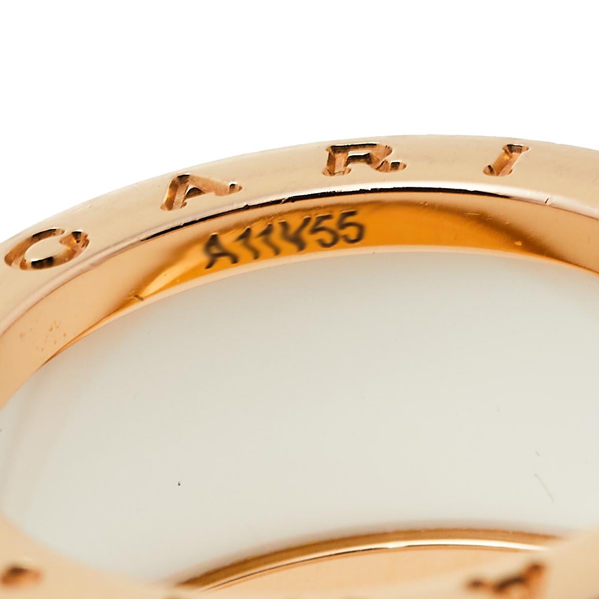 Contemporary Bvlgari B.Zero1 White Ceramic 18k Rose Gold 4 Band Ring Size 55