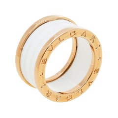 Bvlgari B.Zero1 White Ceramic 18K Rose Gold 4 Band Ring Size 55