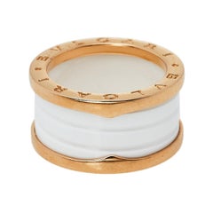 Bvlgari B.Zero1 White Ceramic 18k Rose Gold 4 Band Ring Size 55