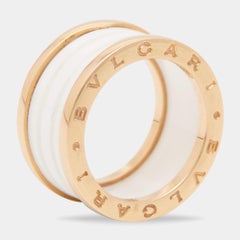 Bvlgari B.Zero1 White Ceramic 18k Rose Gold 4 Band Ring Size 57