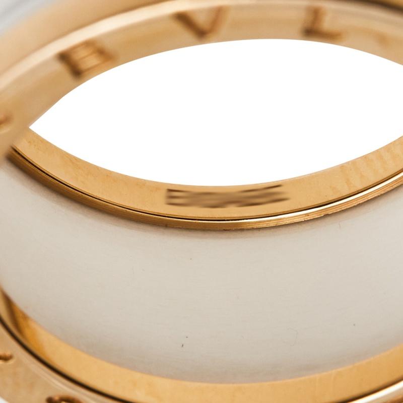 Contemporary Bvlgari B.Zero1 White Ceramic 18k Rose Gold 4-Band Ring Size 61