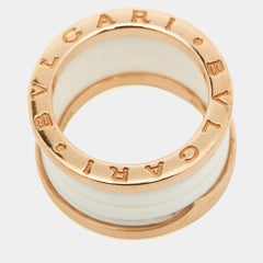 Bvlgari B.Zero1 White Ceramic 18k Rose Gold Band Ring Size 50