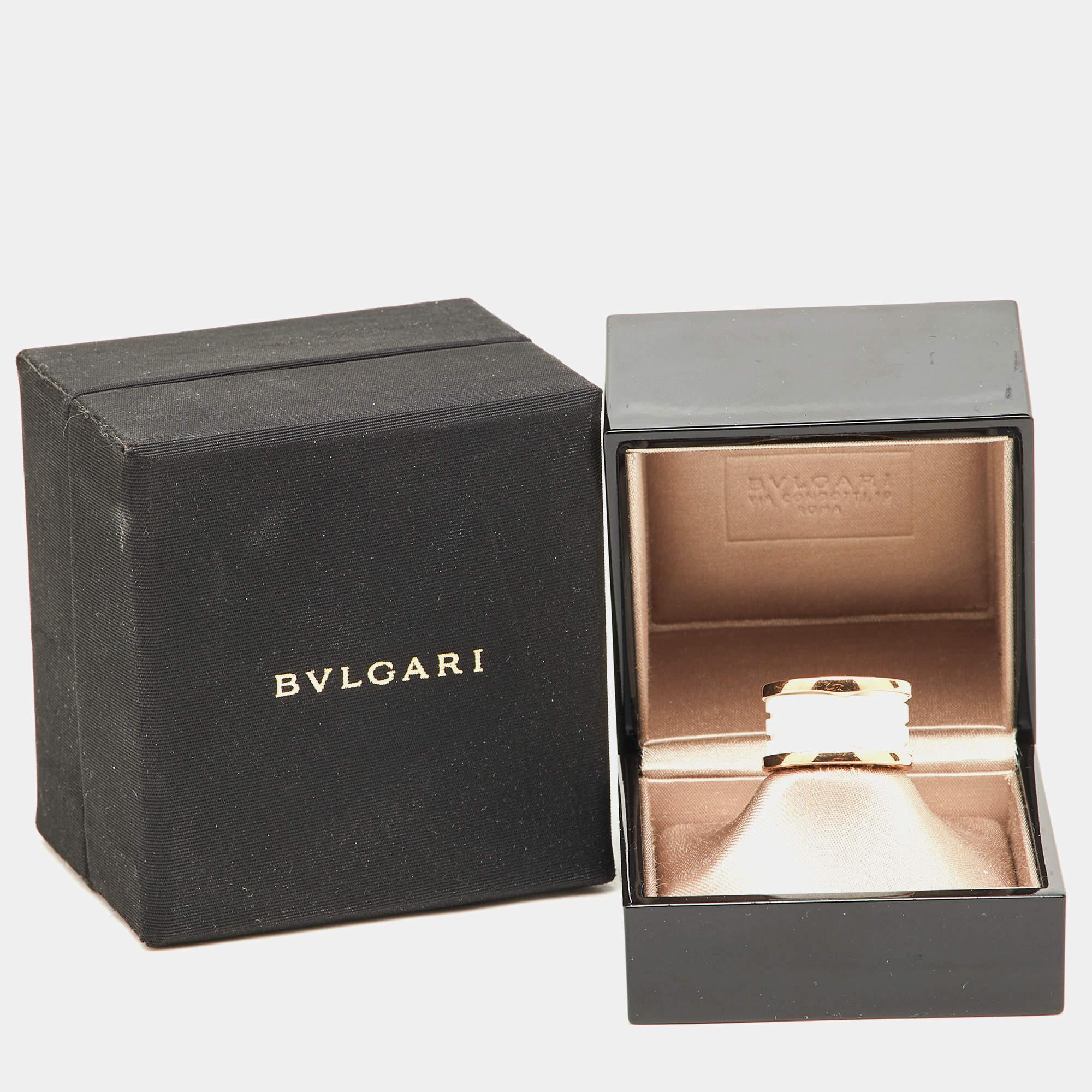 Bvlgari B.Zero1 White Ceramic 18k Rose Gold Band Ring Size 50 For Sale 1