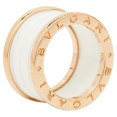 Retro Bvlgari B.Zero1 White Ceramic 18k Rose Gold Band Ring Size 50