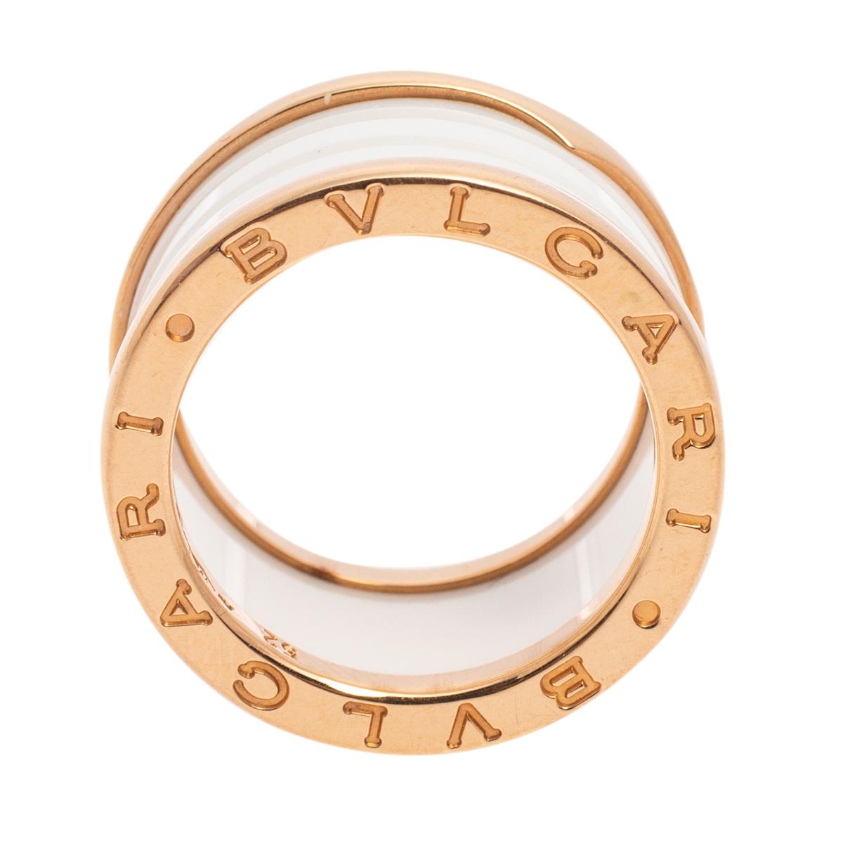 Bvlgari B.Zero1 White Ceramic 18k Rose Gold Band Ring Size 52 1