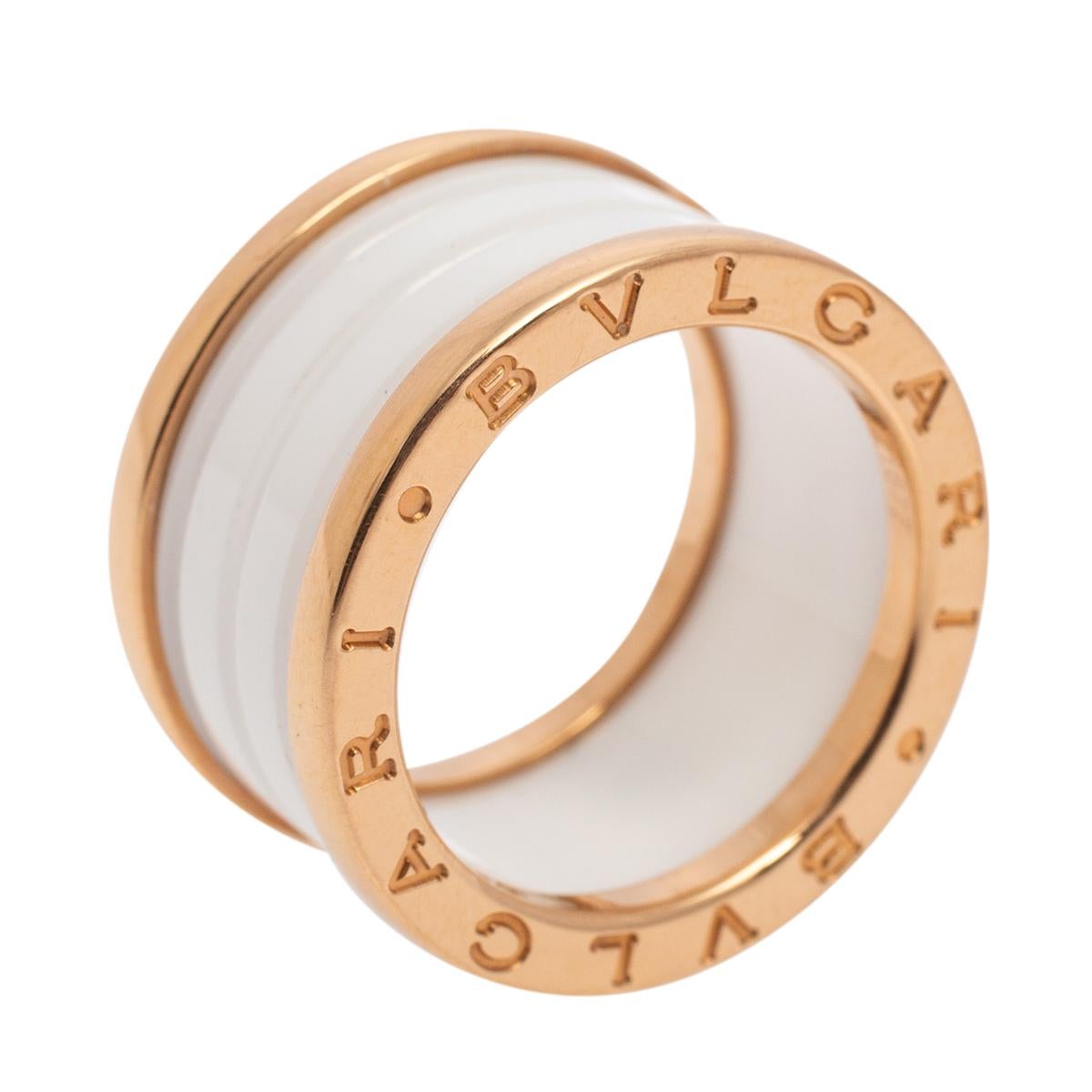Bvlgari B.Zero1 White Ceramic 18k Rose Gold Band Ring Size 52 2