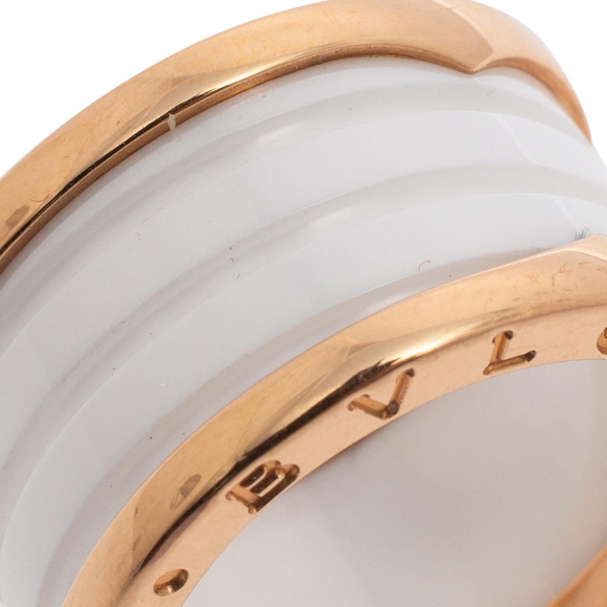 Bvlgari B.Zero1 White Ceramic 18k Rose Gold Band Ring Size 52 3