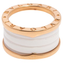 Bvlgari B.Zero1 White Ceramic 18k Rose Gold Band Ring Size 52