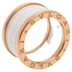 Bvlgari B.Zero1 White Ceramic 18k Rose Gold Band Ring Size 52