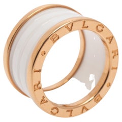Bvlgari B.Zero1 White Ceramic 18k Rose Gold Band Ring Size 52