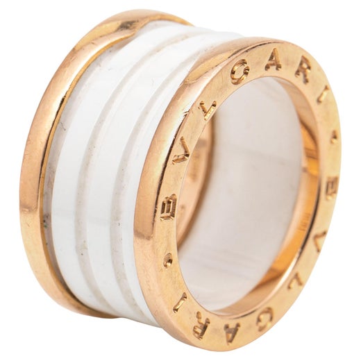 Bvlgari B.Zero1 White Ceramic 18k Rose Gold Band Ring Size 53 For Sale at  1stDibs