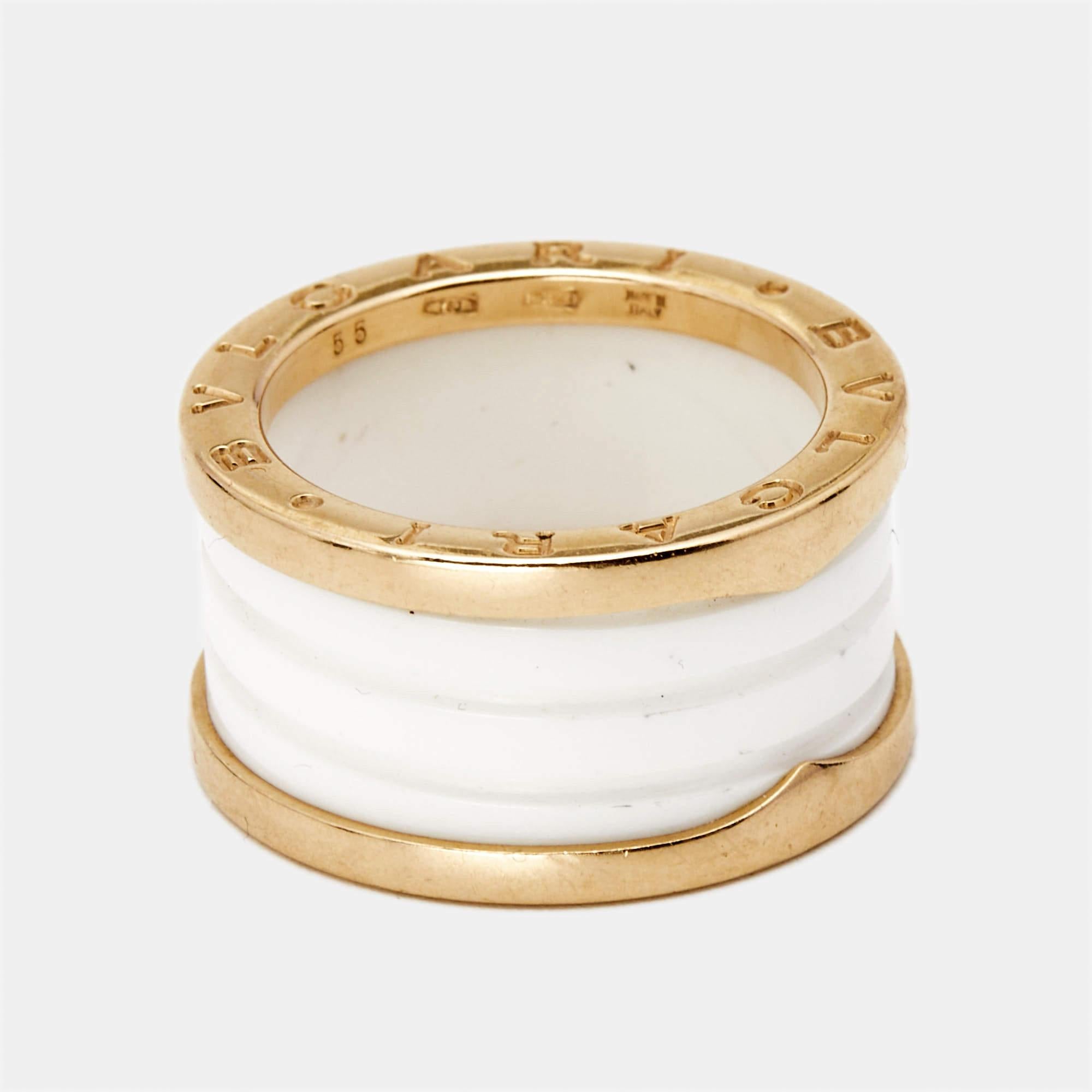 Experience the epitome of luxury and craftsmanship with this meticulously designed Bvlgari B.Zero1 ring. Its timeless elegance and exceptional detailing make it a statement piece for any occasion.

Includes: Original Case

