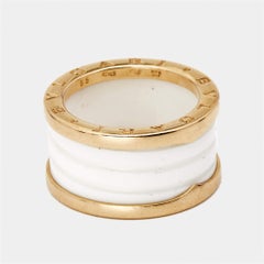 Bvlgari B.Zero1 White Ceramic 18k Rose Gold Band Ring Size 55